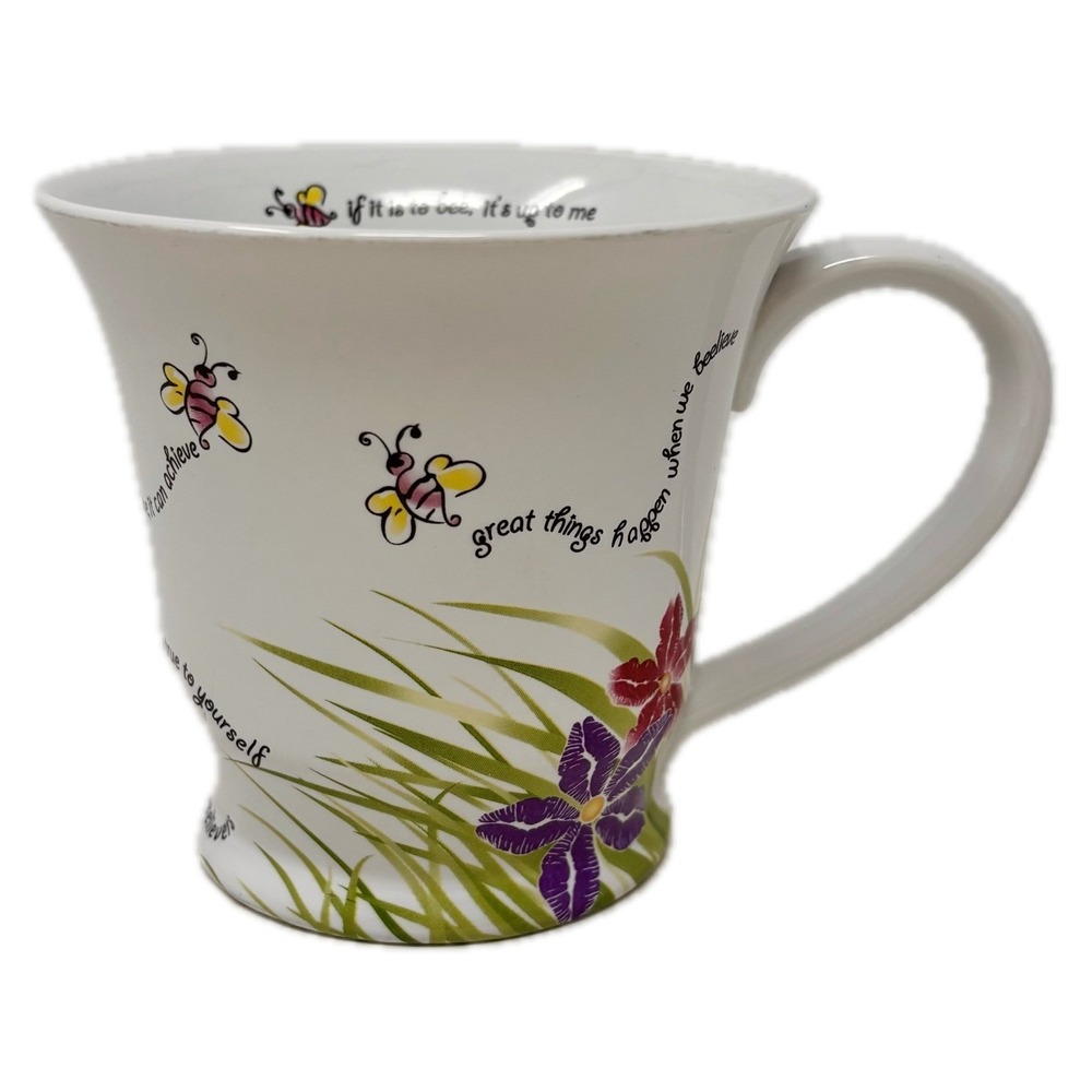 Mary Kay Beelieve Coffee Mug Inspirational Bumblebee Floral Ceramic TeaCup White